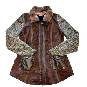 Sportalm Multi Textured Faux Fur  Lightweight Brown Grey Jacket Size 38 (Medium)